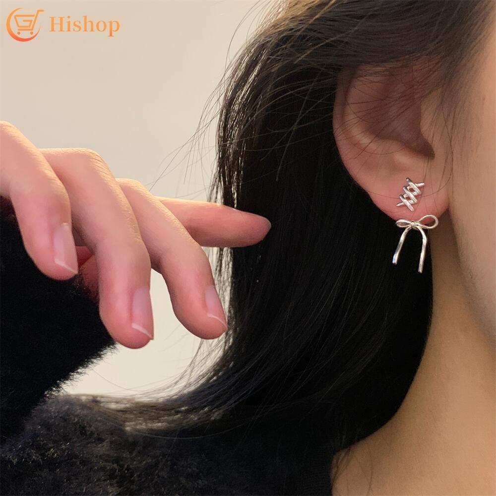 Elegant Bow Silver Earings for Women Twist Stud Earring Piercing Accessories Jewelry