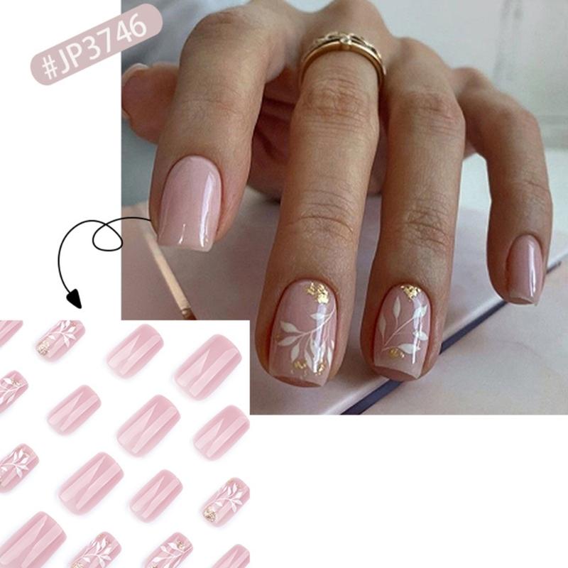 24 шт. Короткие квадратные накладные ногти с цветами, накладные ногти для маникюра, украшения для ногтей, наклейки для ногтей для DIY акрилового нейл-арта