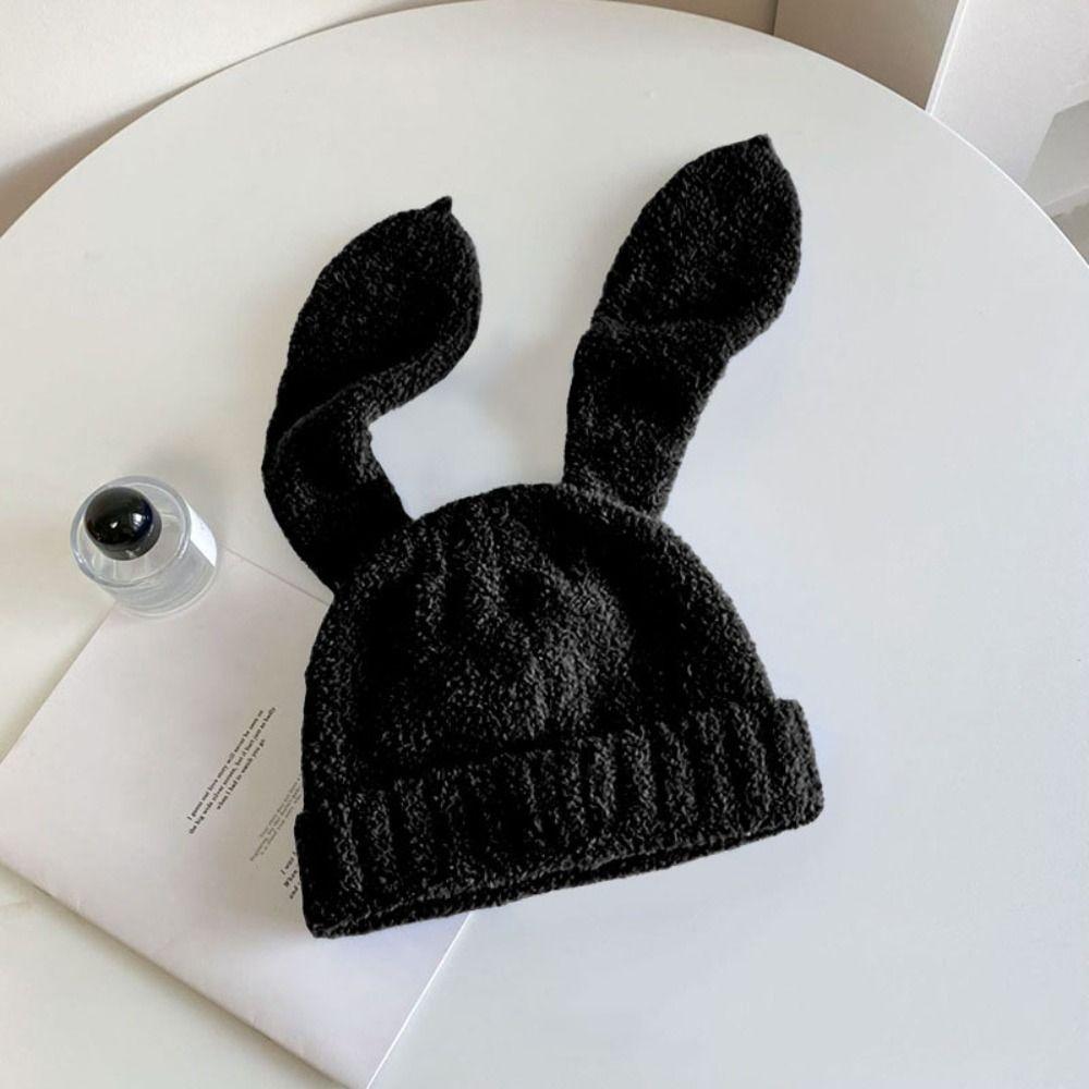 Knitted Rabbit Ear Hats Solid Color Plush Skull Cap Lovely Women Beanie Hat Girl