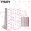 16pcs Pink Bow Paper Gift Bags with Handle Treat Bags Packaging Bag Party Favor Bags Handbag for Party Wedding Birthday