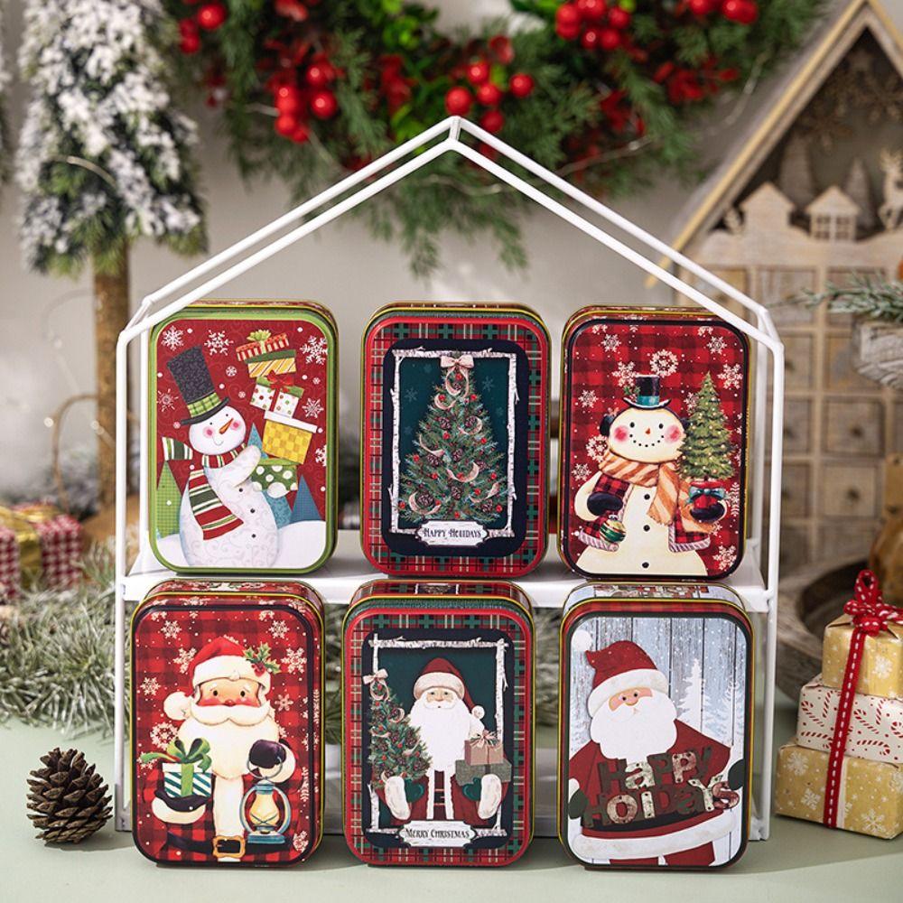 Cute Christmas Tinplate Gift Box Mini Santa Claus Tinplate Box Metal Candy Box Party Favors