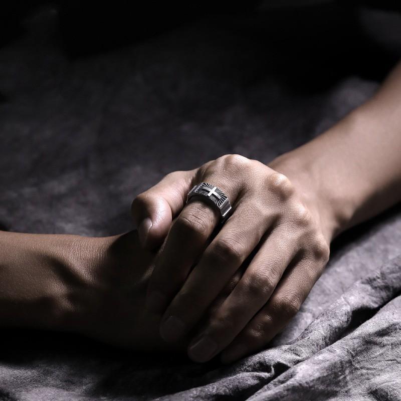 Adjustable Open Ring Men Women Vintage Cross Geometric Punk Style Statement Jewelry