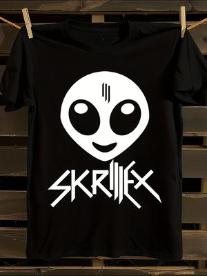 Футболка с культовым логотипом Skrillex и изображением лица инопланетянина Мужская футболка Женские футболки с принтом букв Футболка с коротким рукавом Повседневная уличная футболка Топ
