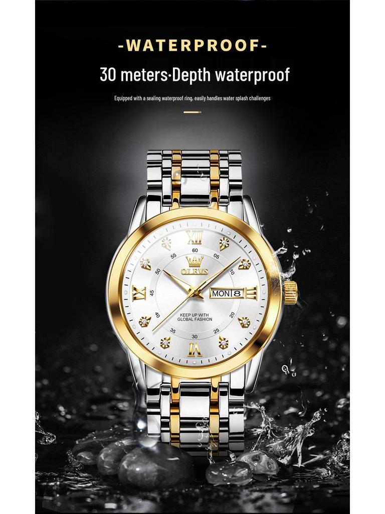 Oulishi Кварцевые Люминесцентные Часы с Двойным Календарем для Мужчин и Детей