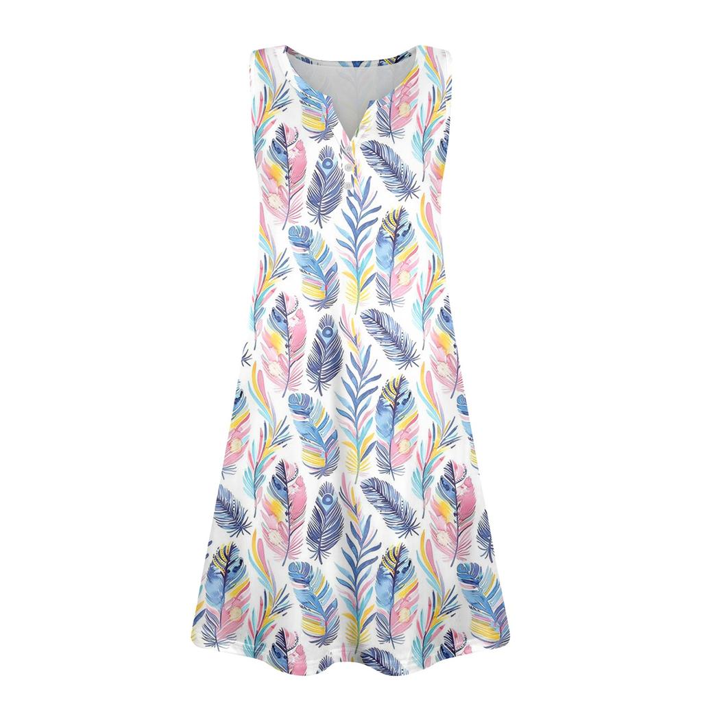 Женские летние платья Свободные сарафаны без рукавов с V-образным вырезом Платье с карманами