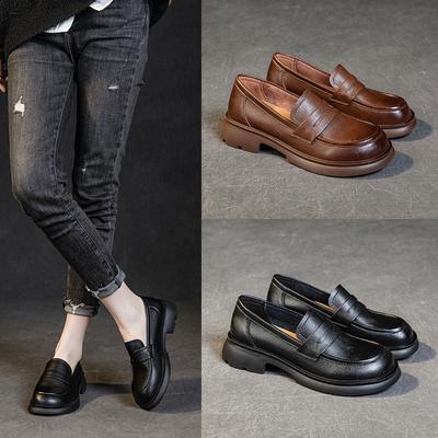 Lefu Shoes Women 2024 Весна и осень Ручная работа из воловьей кожи Мягкая подошва Одиночные туфли Модные ленивые туфли женские ретро