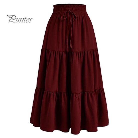 Женская юбка в стиле бохо, эластичная, с высокой талией, регулируемая, с завязками на талии, однотонная, А-силуэт, летняя юбка