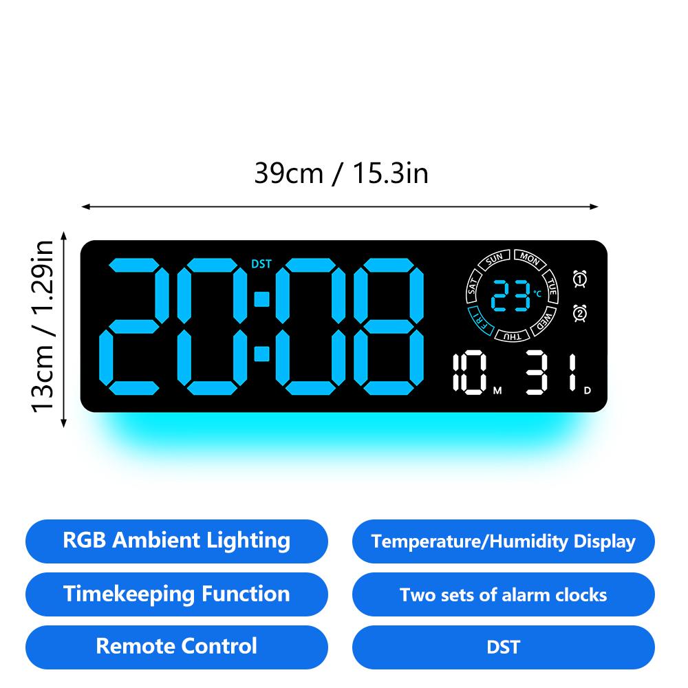 Креативный настенный светильник LED настенные часы для гостиной с RGB подсветкой, время, дата, температура, будильник, синхронизированный дисплей