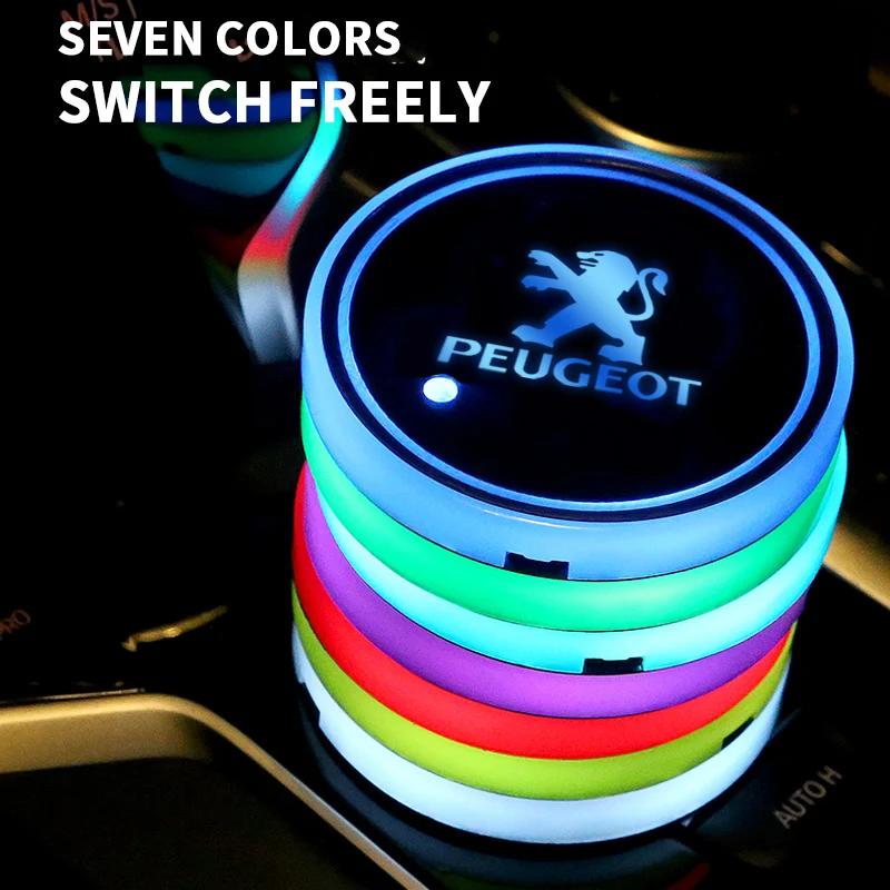2026 Hot Car Sticker For Peugeot Car styling LED Luminous Car Water Cup Holder Coaster Lamps For Peugeot 308 408 508 RCZ 208 300