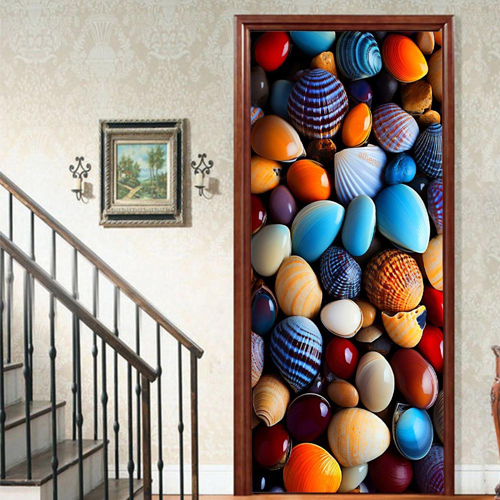 1 шт. Виниловая наклейка на дверь с галькой и пейзажем для спальни, домашнего декора, самоклеящаяся, съемная, настенная наклейка, для реновации двери, водонепроницаемый постер