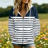 Женская куртка с капюшоном, длинным рукавом, карманами и полосатым принтом для повседневной носки