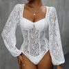 Women's Fashion Casual Solid Color Print Spring Fall Long Sleeve V-Neck Bodysuits