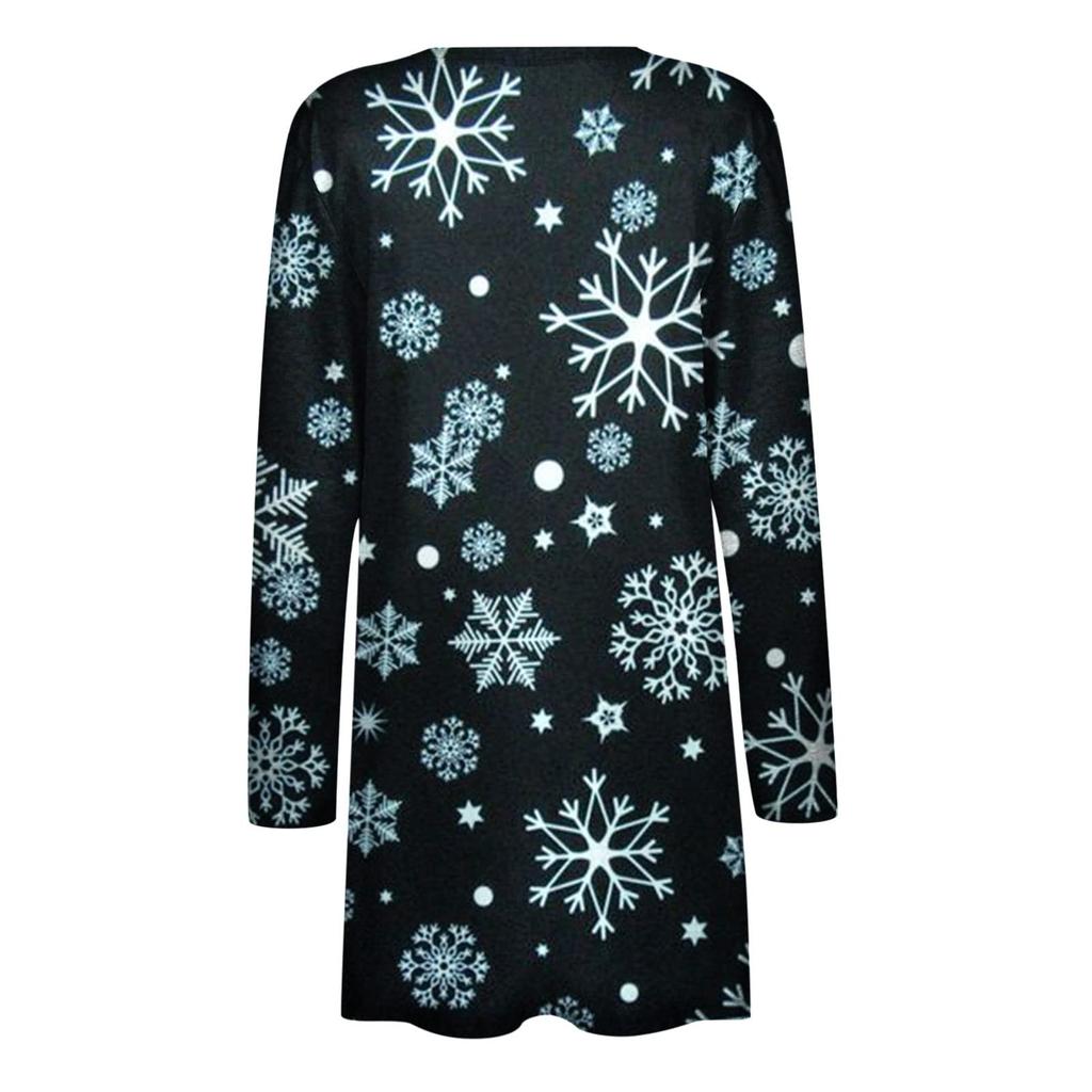 Женская мода, свободный повседневный карманный кардиган с рождественским принтом, куртки, топы