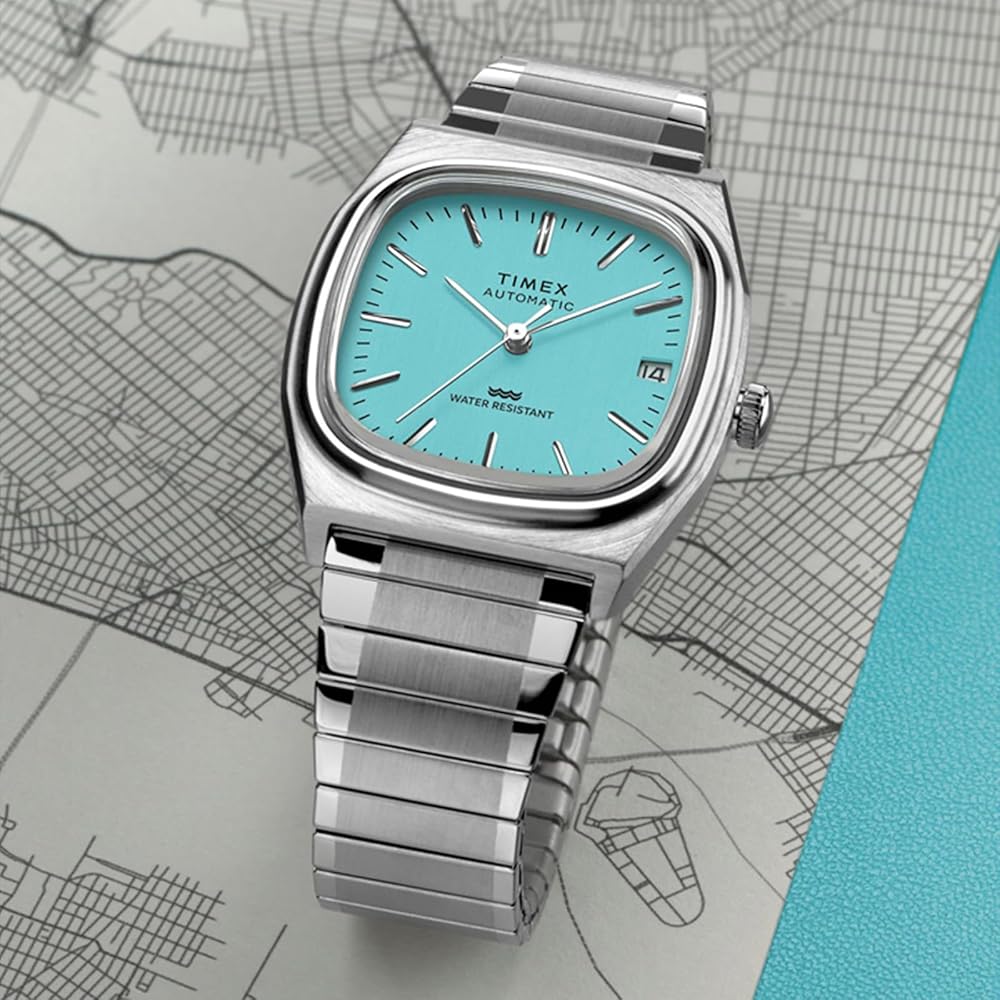 TIMEX TW2Y07300 Унисекс Автоматические Часы, Водонепроницаемость 5 АТМ, Пластик с Светло-Голубым Циферблатом и Корпусом из Нержавеющей Стали [Параллельный Импорт]