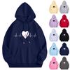 Women's Casual Comfort Plush Long Sleeve Loose Neck Pullover Heart Beat Print Hoodie