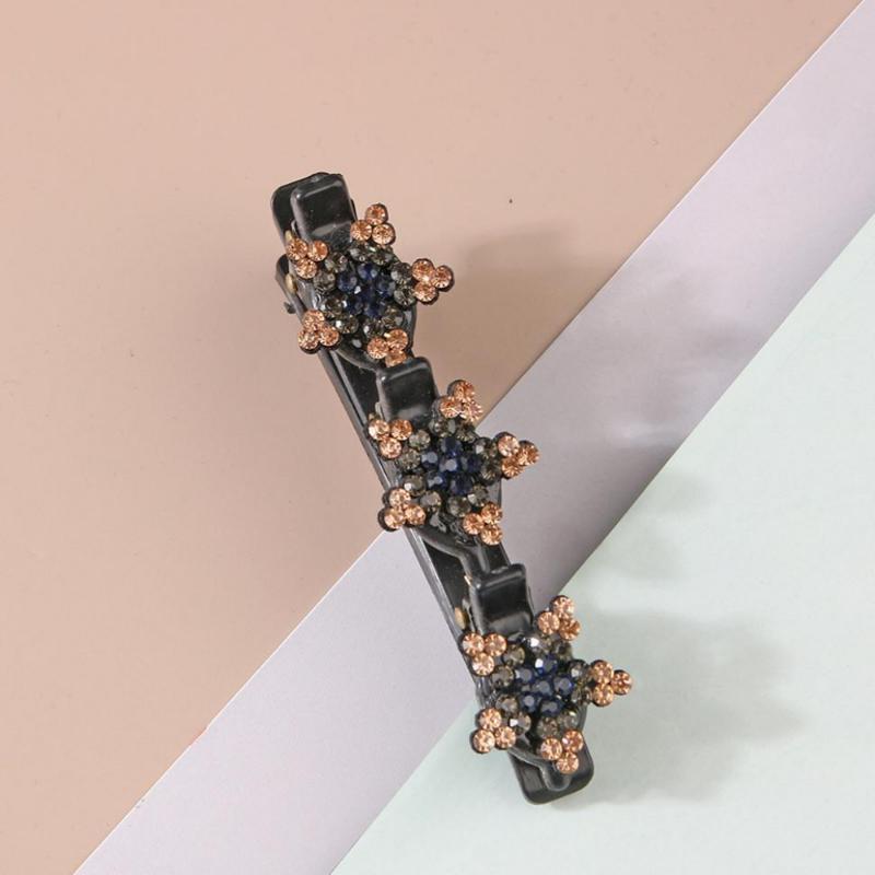 4pcs Sparkling Crystal Stone Braided Hair Clips Women Satin Fabric Hair Clips,Rsvelte Braided Hair Clip with 3 Small Clips, Multi Clip Hair Barrette