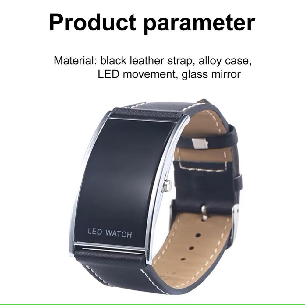 Watch Unisex Men Women Fashion Original Led Light Digital Rectangle Wristwatch Date Display Clock Life Waterproof Stainless Steel PU Leather Band
