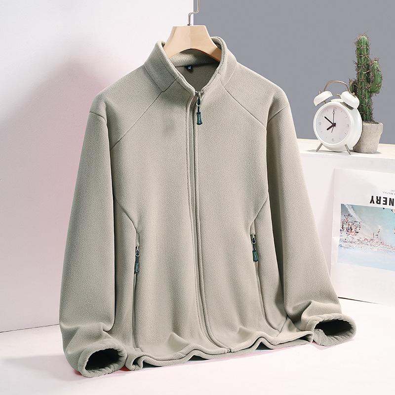 Polar Fleece Stand Up Collar Jacket for Men's Outdoor Leisure with Thick Fleece and Warm Jacket, Fashionable and Versatile Top