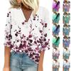 Женская рубашка-блузка повседневные свободные рубашки с рукавом 3/4 и принтом с V-образным вырезом Топы Футболки Футболка