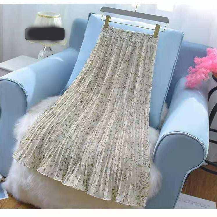 Сетчатая юбка с цветочным принтом, женская одежда, летняя элегантная винтажная юбка-миди на молнии с высокой талией, повседневная плиссированная юбка трапециевидной формы