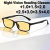 Мужские квадратные очки для ночного видения Модные Высококачественные Желтые Линзы Очки для чтения Женские Плюс Диоптрии Пресбиопия