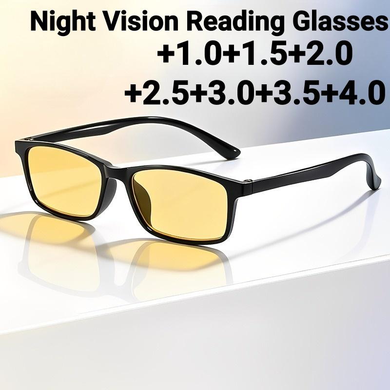 Мужские квадратные очки для ночного видения Модные Высококачественные Желтые Линзы Очки для чтения Женские Плюс Диоптрии Пресбиопия
