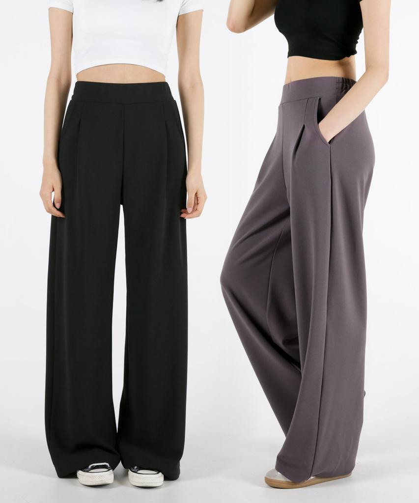 UMM Women'S Back Elastic Single-Pleat Wide Spandex Pants 2 Colors