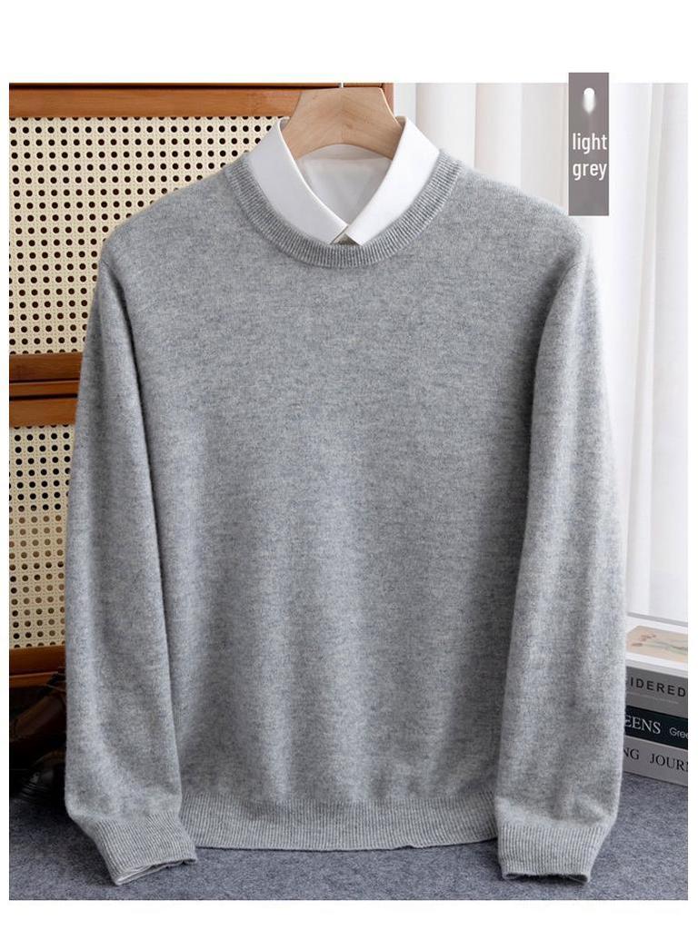 Men's Plus Size Loose Fit Pure Wool Round Neck Sweater, Autumn/Winter Cashmere Knitted Top