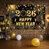 Черно-золотые 2026 Новый год Фон для фото Цветные Шары Ночь Мерцающий Баннер Праздник Шампанское Полиэстер Фотофон