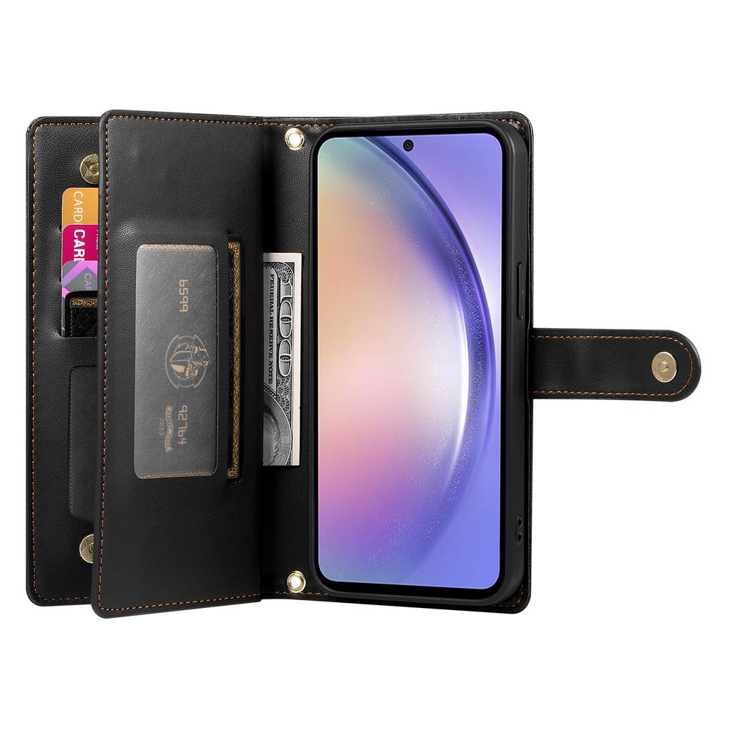 DF-011 For Samsung Galaxy A54 5G Case Zipper Phone Leather Cover with Shoulder Strap