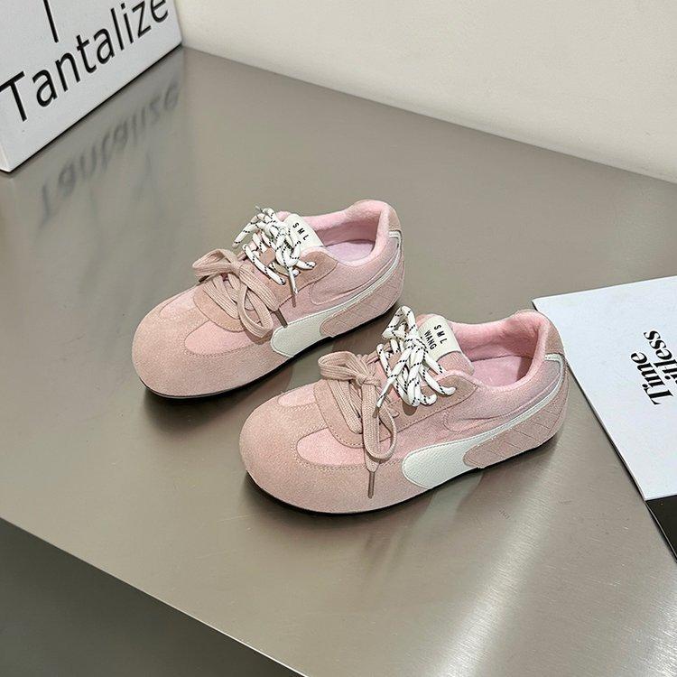 Легкая мягкая подошва~ бархатные уродливо-милые немецкие тренировочные туфли женские 2025 зима новые двухцветные шнурки повседневные туфли Форреста Гампа