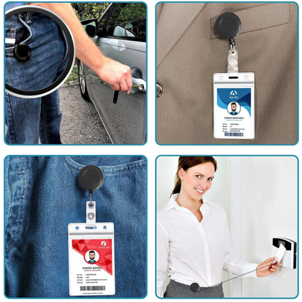DACAIFH Hanging Name Tag Reel, Lightweight, Extendable, Maximum Length 63cm, for Commuter Pass Cases, ID Card Holders, Black, Set of 2