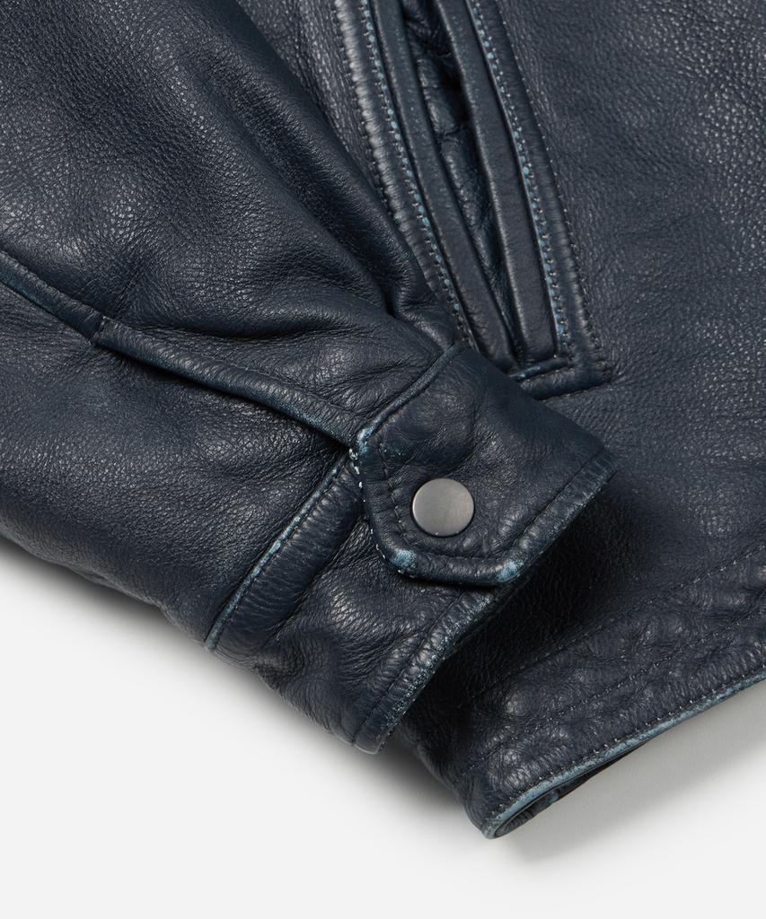 Frizmworks Destroyed Cowhide Leather Jacket _ Washed Navy