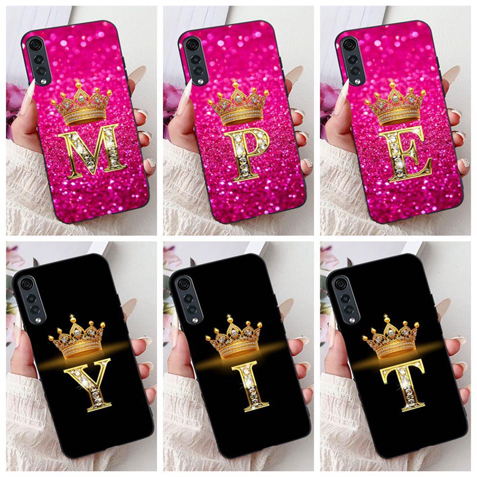 Для LG Velvet 4G 5G UW Задняя крышка Для LG Velvet 5G UW Чехол Модный Роскошный Буквы A-Z Корона 2D Расписной Мягкий Черный Чехол для Телефона