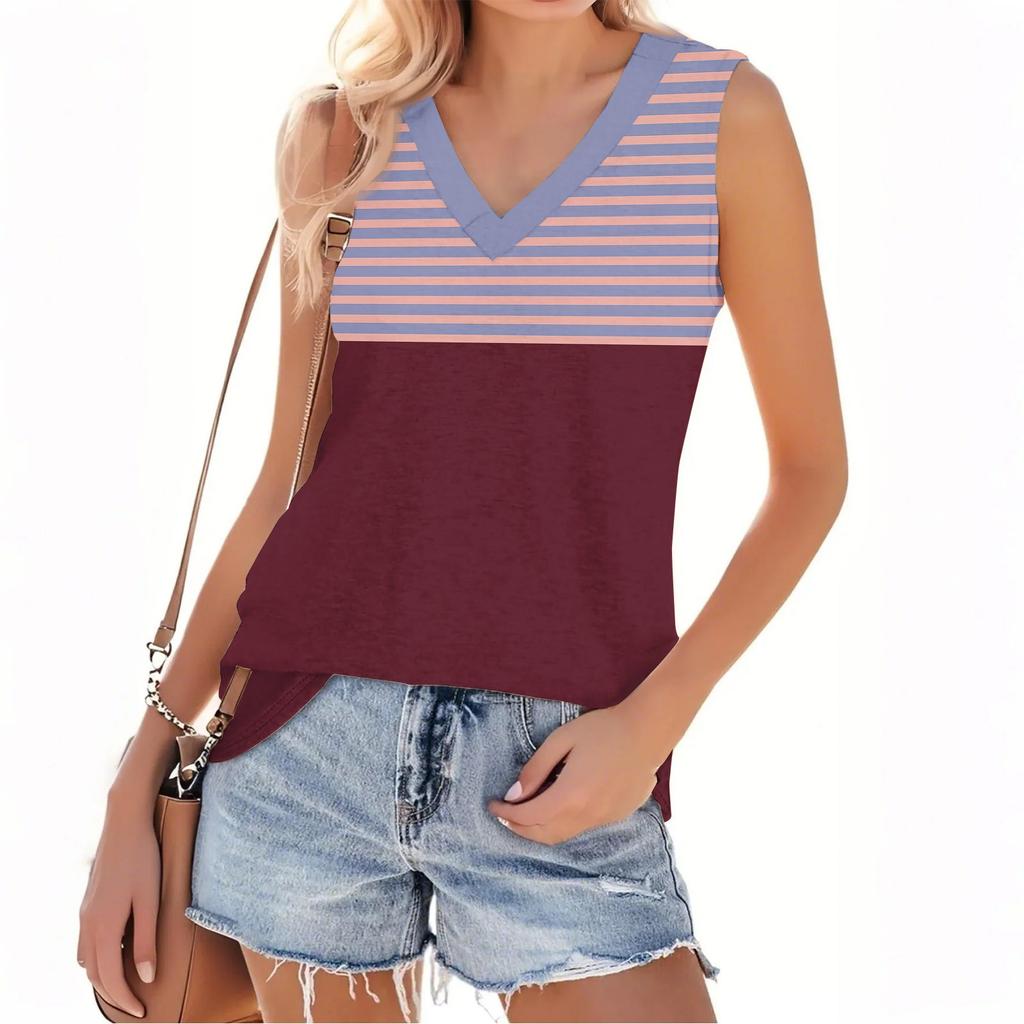 Women's Fashion Casual Daily Versatile Striped Texture Slim Fit Summer Vest Top