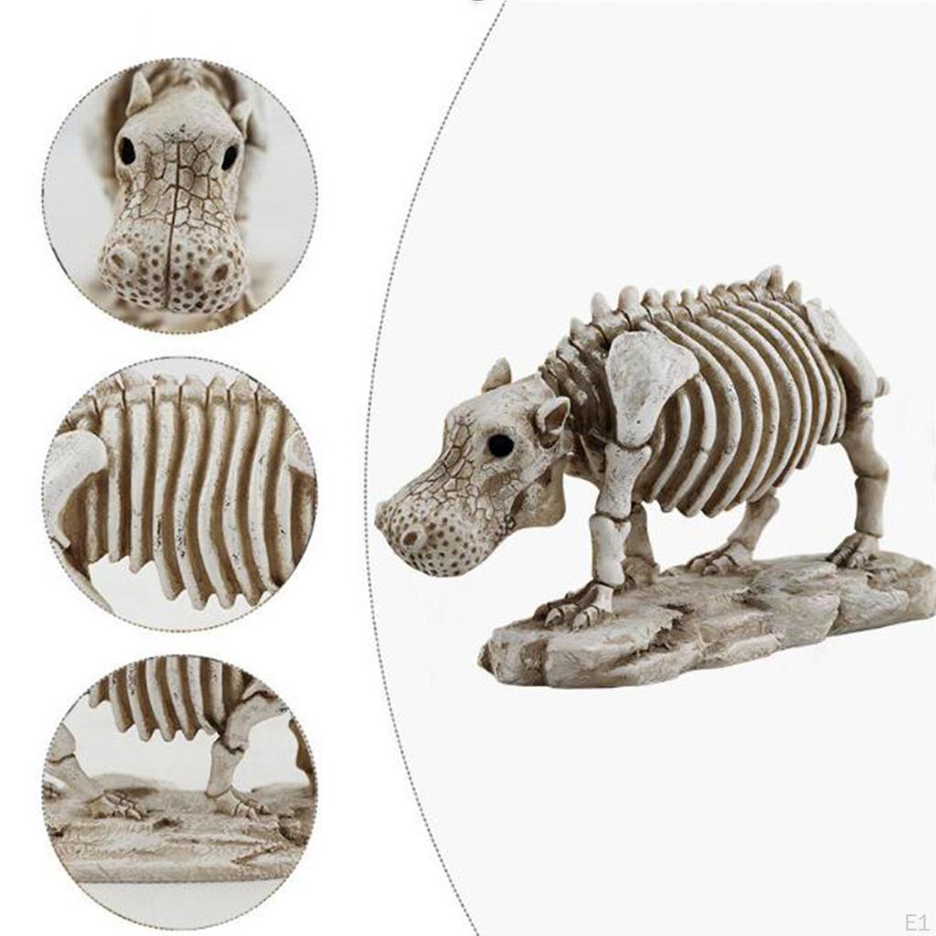 Skeleton Hippo Statue Animal Sculpture Halloween Gift Collection Tabletop Ornament for Cabinet