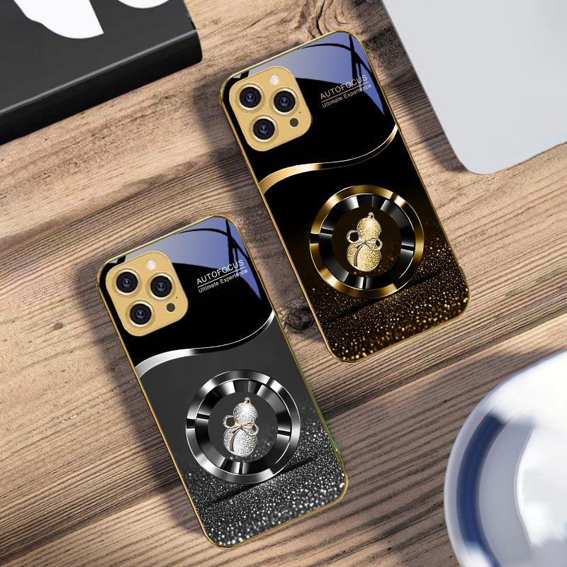 Золотая тыква-горлянка для iPhone 16 16Pro Max 15 P ro 14 13 Plus 12 Mini 11Pro Max XS Max XR Золотой чехол для телефона из закаленного стекла