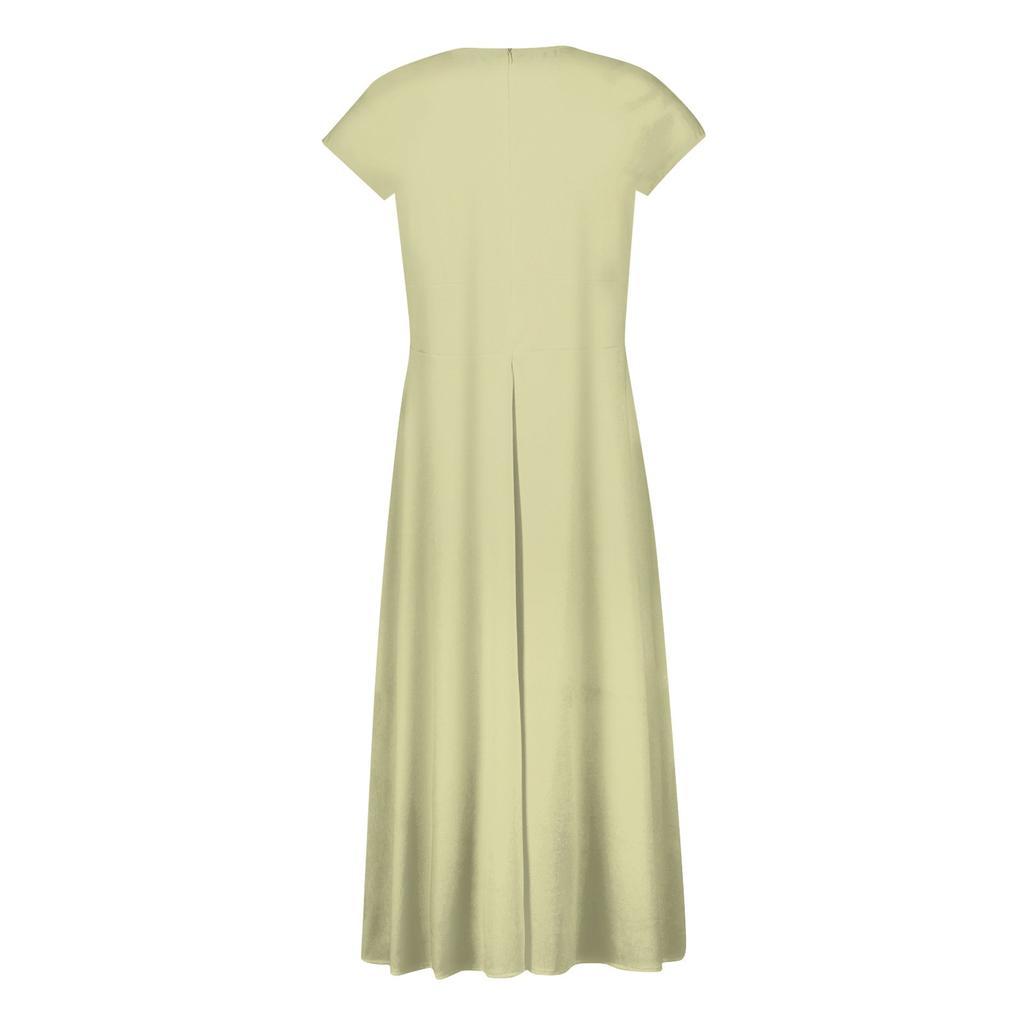 Жен. Длинное платье Платье макси Повседневное платье Шифоновые платья Свободное платье Сплошной цвет На каждый день Для взрослых На открытом воздухе Повседневные платья С рюшами С короткими рукавами Платье с v-образным вырезом