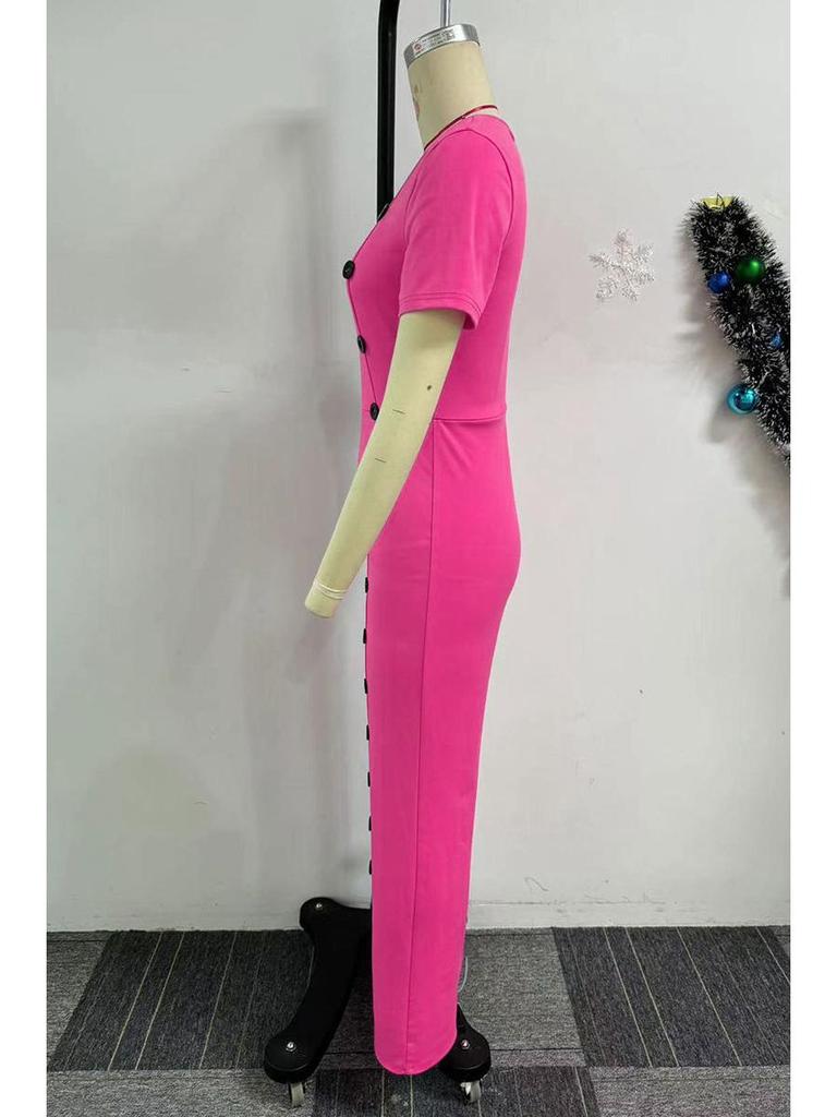 Комбинезон с нерегулярным вырезом, сборкой на талии и широкими брюками