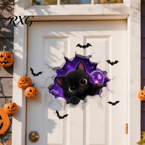 Bat Wall Stickers for Halloween Stickers, 3D Broken Effect with Ghost Skeleton Pumpkin Decals, Self-Adhesive Waterproof Decor Mural Living Room