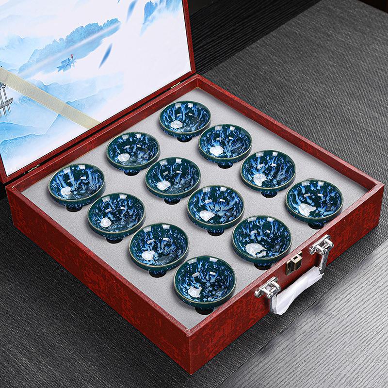 Kiln Change Jian Zhan Ceramic Kung Fu Tea Set Tea Cup Set Small Tea Bowl Tasting Cup Tea Cup Colorful12For home use and gift giv