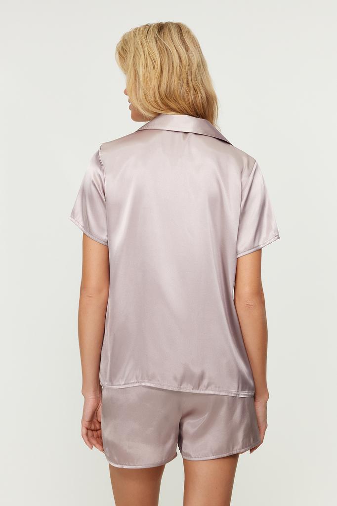 Women's Fashion New Pajama Set Pink Satin Woven Pajama Set