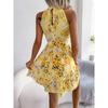 Spring and Summer Style Lace-up with Ruffled Hem Floral Print Dress for Women's Wear