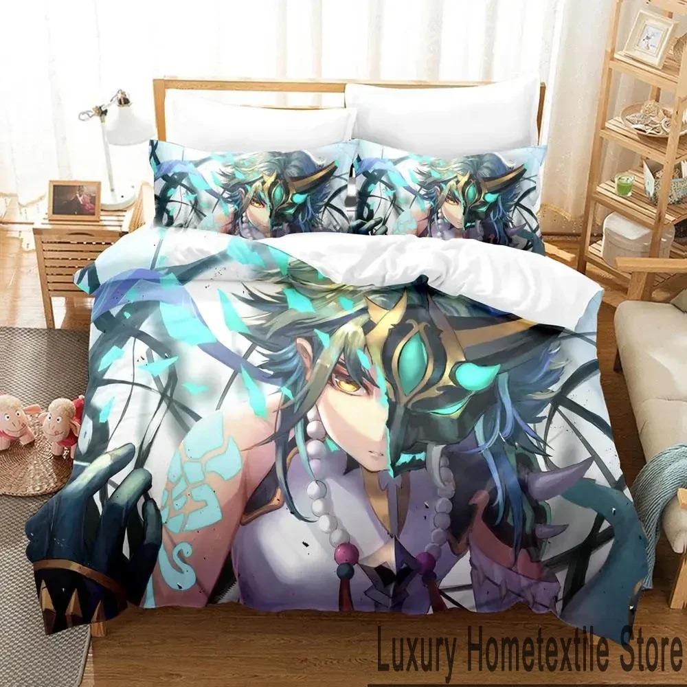 3D Genshin Impact Xiao Anime Bedding Set Duvet Cover Bed Set Quilt Cover Pillowcase Comforter king Queen Size Boys Adult Bedding Tool