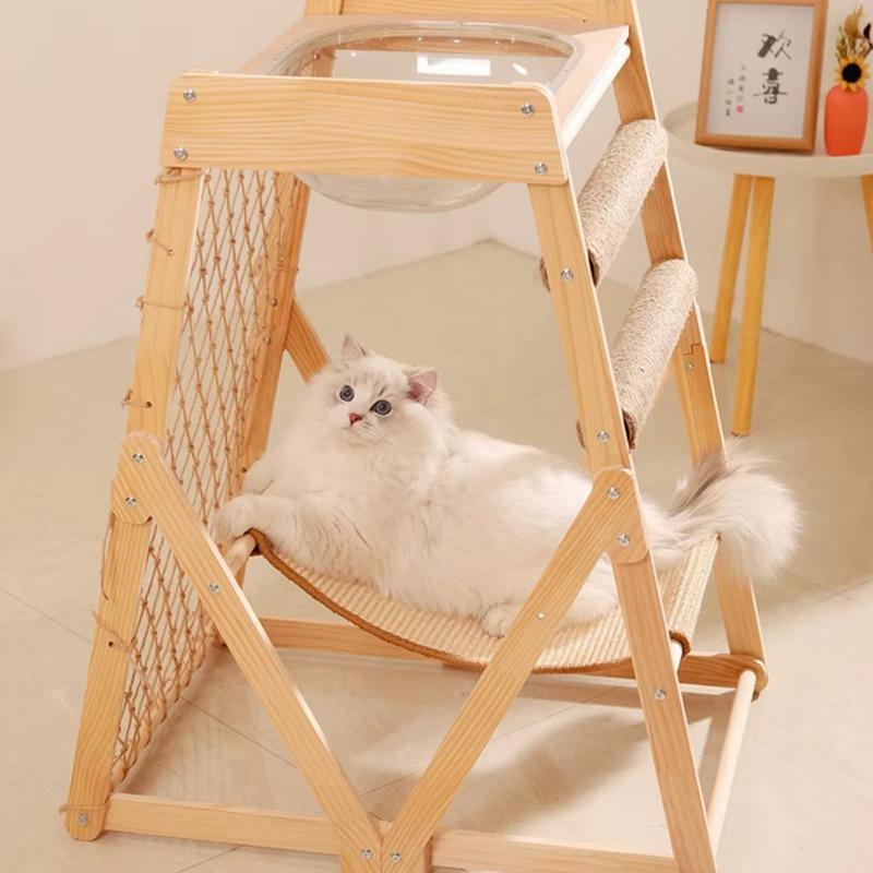 Cat Climbing Frame Space Capsule Scratching Board Hammock Solid Wood Sisal Not Falling Chips Rugged Climbing Net Pet Supplies