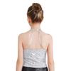 Girls Shiny Sequin Halter Crop Top Sleeveless Backless Design Cheerleading Jazz Dance Performance Top