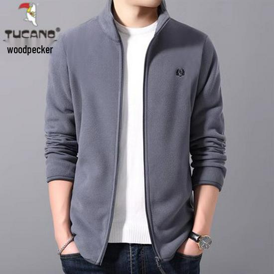 Woodpecker Men's Fleece-Lined Cardigan: Autumn/Winter Casual Stand-Up Collar Jacket