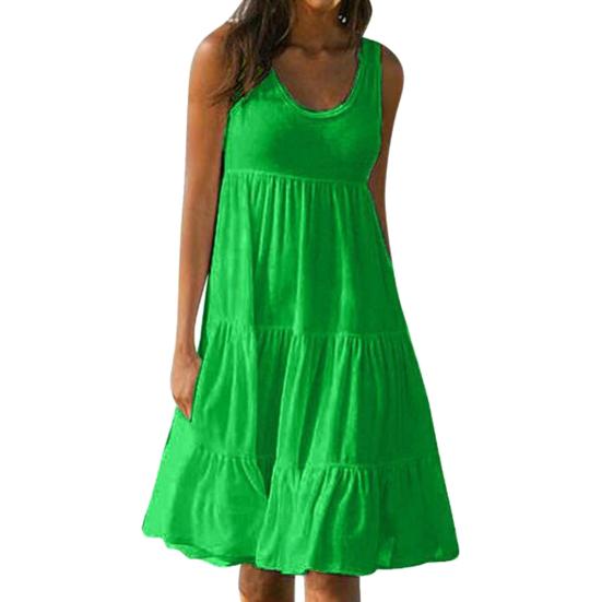 Пляжное летнее свободное плиссированное летнее платье-сарафан для женщин, однотонное платье миди без рукавов