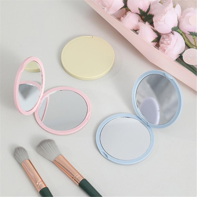 Дорожное портативное складное зеркало для макияжа с обычной стеклянной панелью, двустороннее, компактное, ручное косметическое зеркало