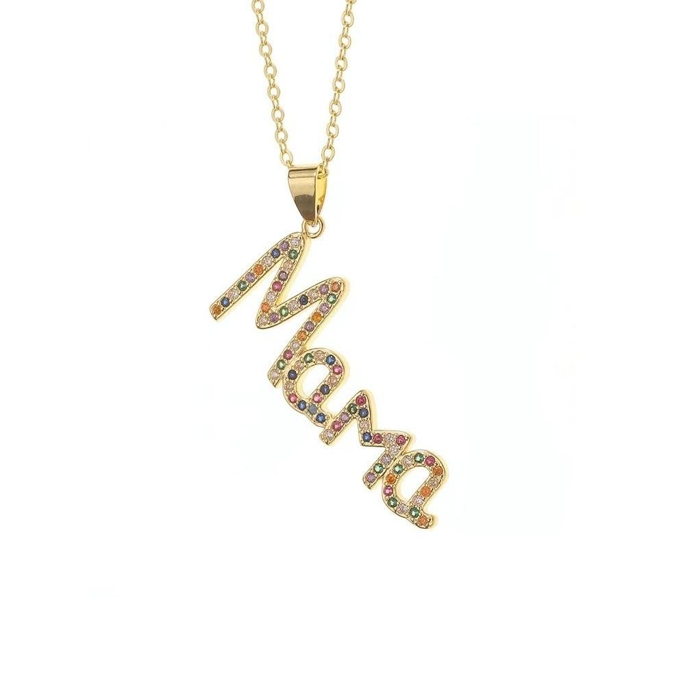 Jewelry Zircon Letter Clavicle Chain Stainless Steel Gift for Mother's Day MOM Necklace Overlay